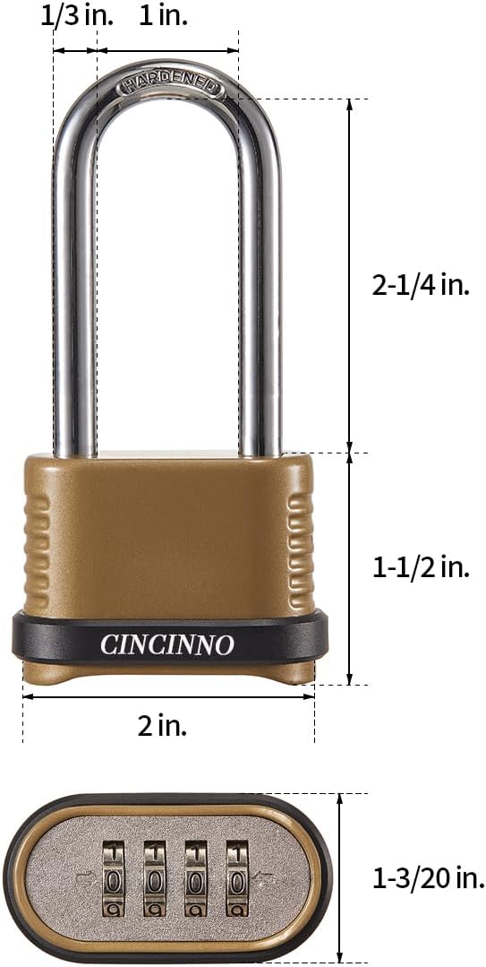 CINCINNO Heavy Duty Combination Lock, 4-Digit Combo Lock with Long Shackle,We...