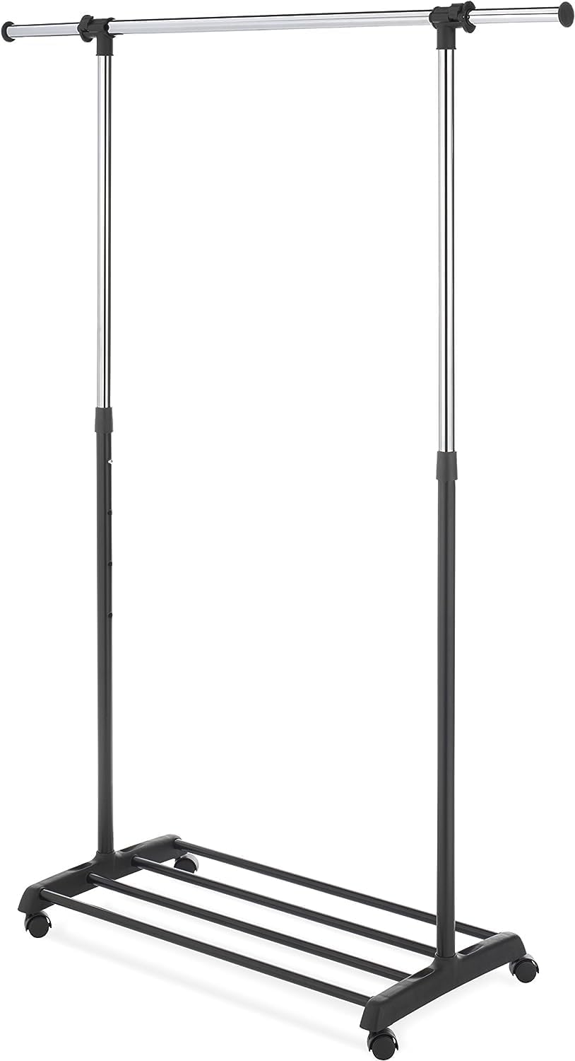 Whitmor Deluxe Adjustable Garment Rack - Rolling Clothes Organizer - Black an...