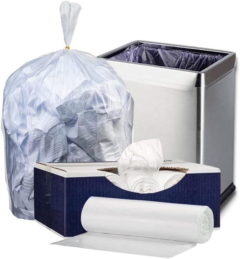 Plasticplace 7-10 Gallon Trash Bags │ 6 Microns │ Clear Garbage Can High Dens...