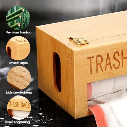 Libreshine Bamboo Trash Bag Holder, Freestanding or Wall-Mounted Organizer