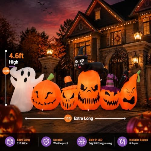 11FT Extra Wide Halloween Inflatables Pumpkins Outdoor Decorations, Blow Ups ...