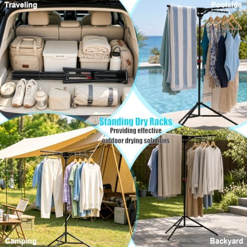 Portable Tripod Clothes Drying Rack, Foldable 4-Bar Rack for Space Saving
