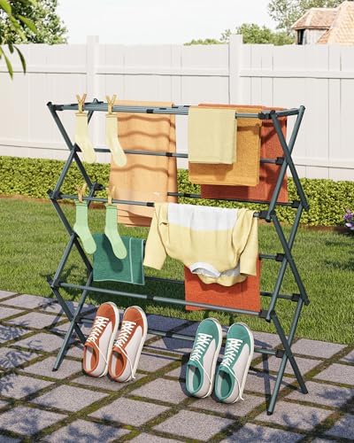 APEXCHASER 3-Tier Foldable Clothes Drying Rack, 37.6" H, Navy Blue