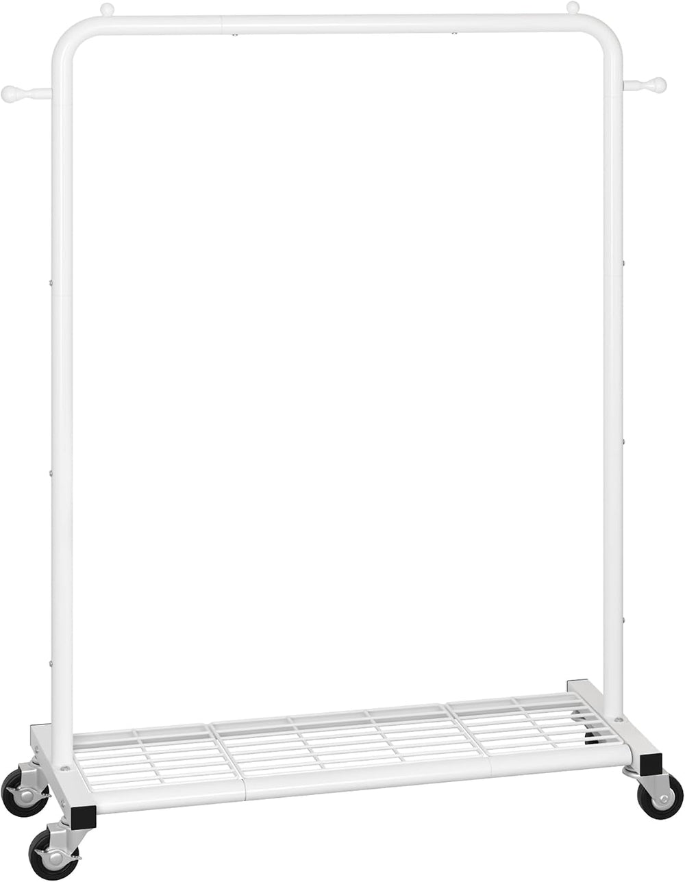 Sywhitta Metal Clothing Rack on Wheels with Mesh Shelf, for Clothes,White