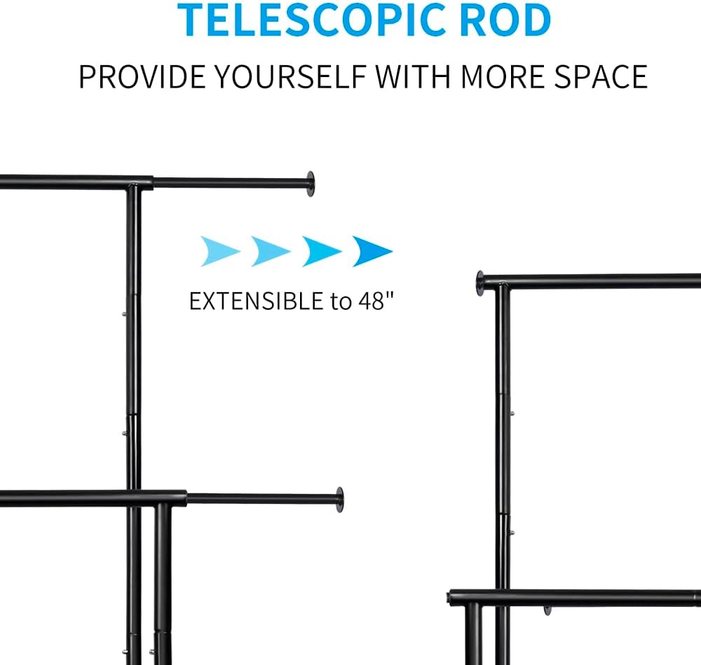 Black 48" W x 15" D x 65.5" H Double Rod Metal Rolling Clothes...