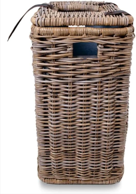 The Basket Lady Drop-in Wicker Trash Basket with Metal Liner, Serene Grey