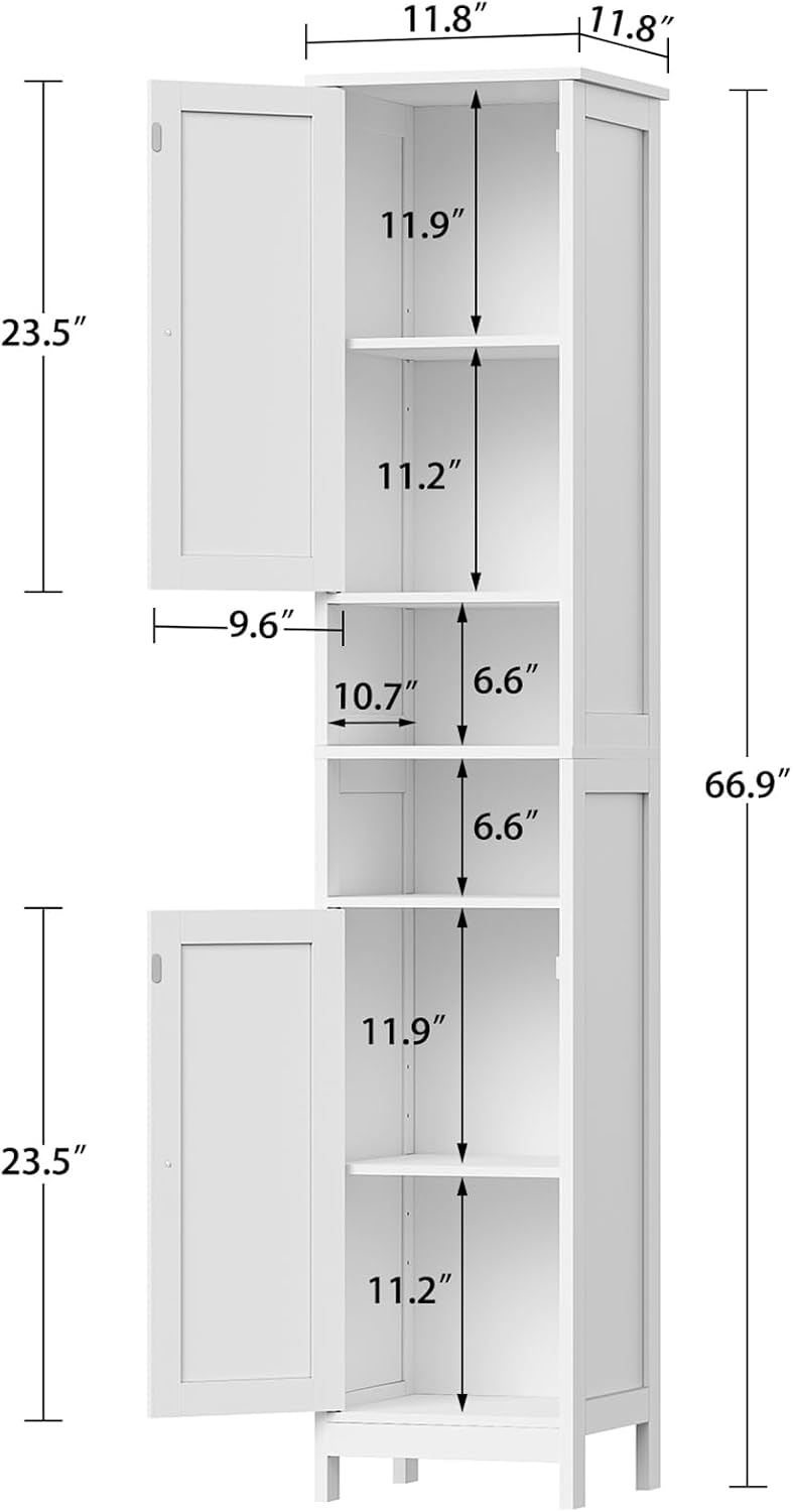 TEENFON 67" Tall Bathroom Cabinet with Adjustable Shelves and Doors, Nar...