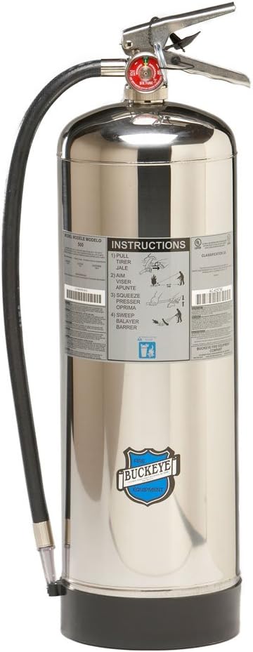 Buckeye 50000 Stainless Steel Water Pressurized Hand Held Fire Extinguisher w...
