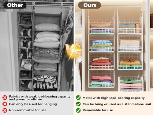 4" Extra Deeper Foldable Hanging Closet Organizer, Small Wire Cabinet Sh...