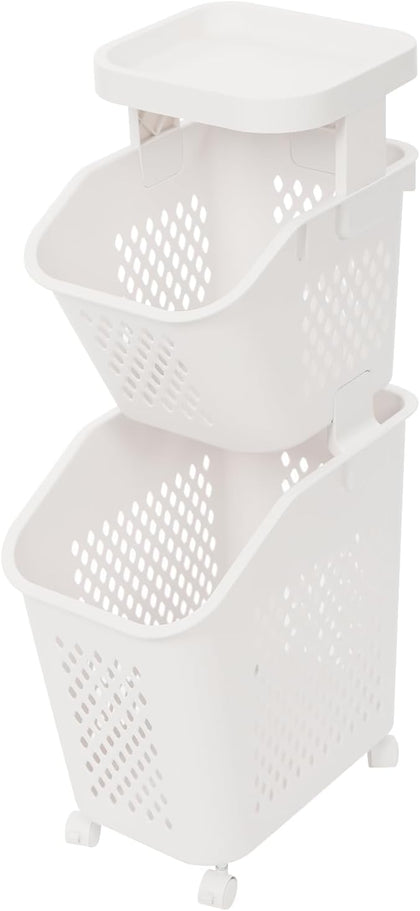 2-Tier Plastic Laundry Hamper Sorter with Wheels,Tiered Laundry Basket Organizer with 4 Removable Baskets,Rolling Laundry Storage Cart for Bathroom,Bedroom,Kitchen