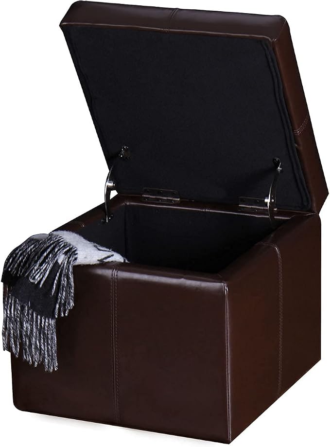 Adeco 17.7" Leather Cube Storage Brown Ottomans
