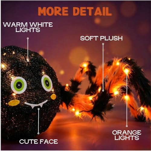 Hairui Halloween Spider with Lights 54IN for Home Patio Porch Decor