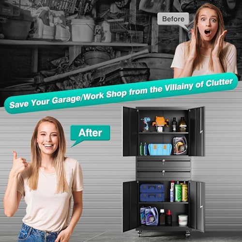 Metal Storage Cabinet with Wheels and Drawers,Rolling Garage Storage Cabinet ...