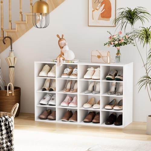 Garden 4 you Shoe Storage Bench, Cubby Shoe Rack with 16 Cubbies, 4-Tier Wood...