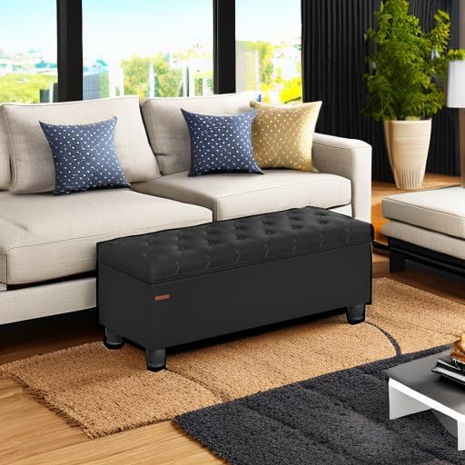 SONGMICS Storage Ottoman, Storage Bench, Tufted Entryway Bedroom Bench