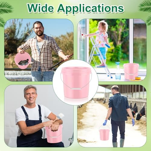 Tioncy 10 Pcs 2 Gallon Plastic Buckets with Lids and Handles,Light Pink