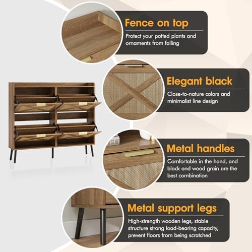 Maupvit Large Shoe Storage Cabinet with 4 Flip Drawers, Narrow Shoe Cabinet f...