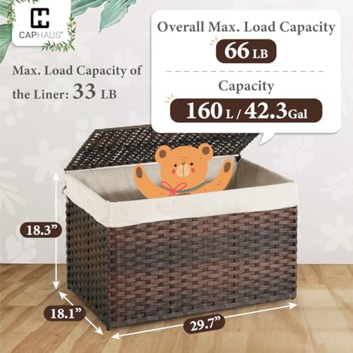 CAPHAUS Laundry Basket w/Lid, Synthetic Rattan Laundry Hamper w/Lid and Handl...