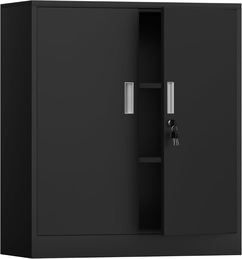 Metal Storage Cabinet with Locking Doors, 36.22" H, Black