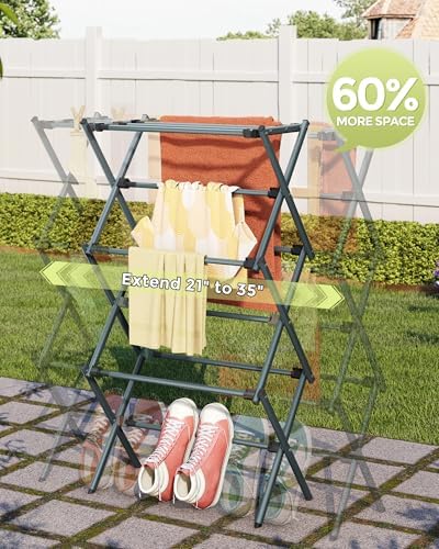 APEXCHASER 3-Tier Foldable Clothes Drying Rack, 37.6" H, Navy Blue