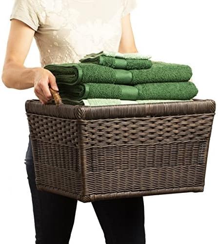 The Basket Lady Lift-Off Lid Wicker Storage Basket, L, Walnut Brown