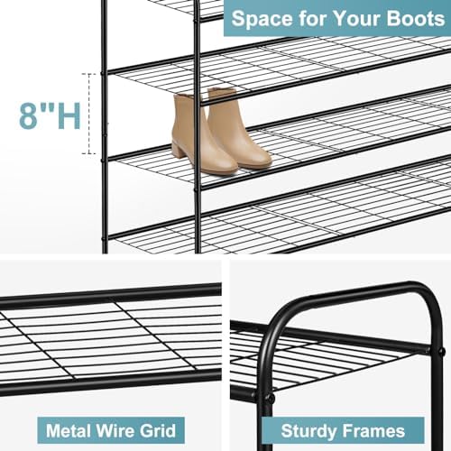 AOODA 4 Tier Long Metal Shoe Rack for Closet Wide Stackable Shoe Storage Orga...