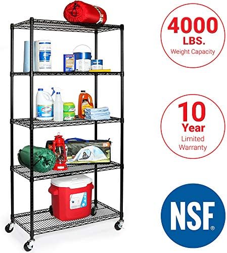 UltraDurable 5-Tier NSF Steel Wire Shelving, 36"W x 18"D x 75"...