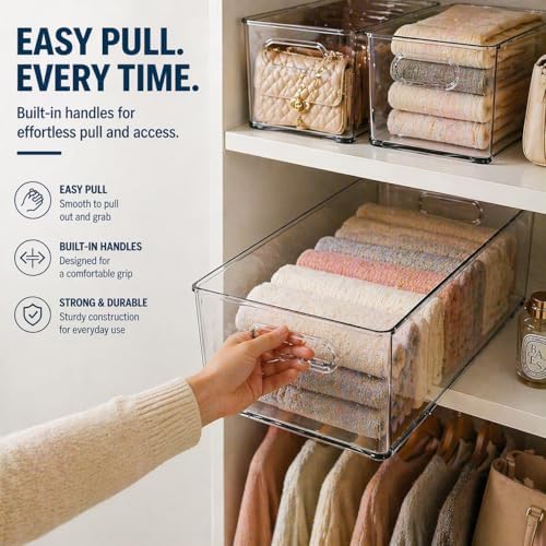 MOONEDGE 4 Pack Clear Plastic Storage Bins 11x8x6in Storage Containers