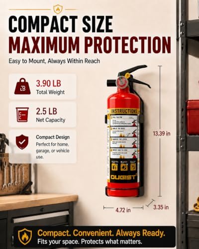 Ougist Home Fire Extinguisher, 2.5 lb ABC Dry Chemical 1-A:10-B:C, 1 Pack