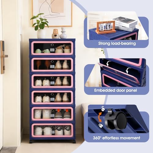 SAYMA Foldable Shoe Rack Organizer, Collapsible Shoe Cabinet with Magnetic Cl...