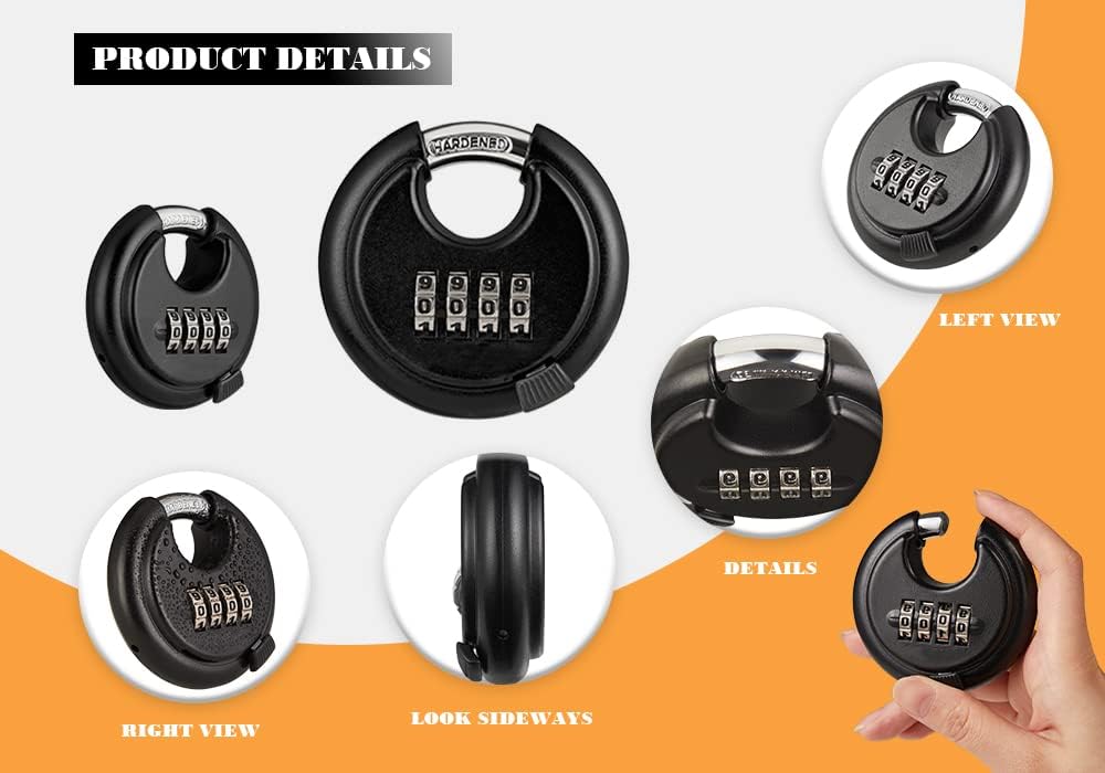 WULALACK Outdoor Combination Lock，4 Digit Discus Combination Padlock,Heavy Du...