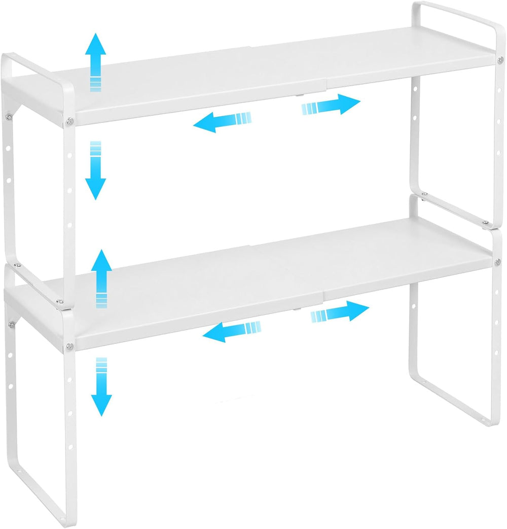 Set of 2 Expandable Cabinet Shelf Organizer, Stackable Kitchen Countertop She...