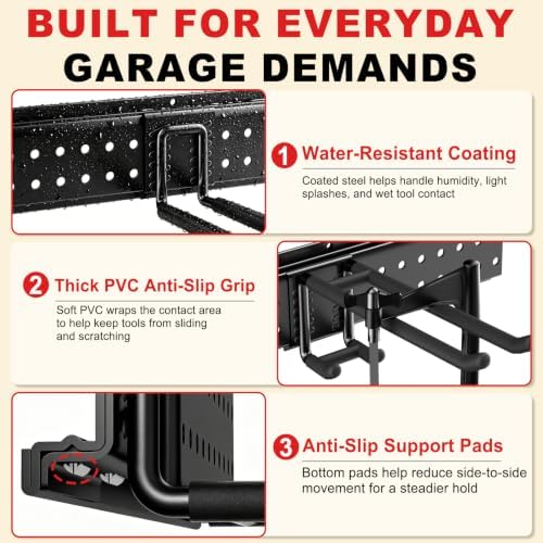 Garage Tool Organizer Wall Mount 66 inches with 13 Adjustable Heavy-Duty Hook...