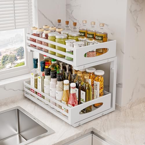 Under Sink Organizer, 2 Tier Under Sink Organizers and Storage, Adjustable He...