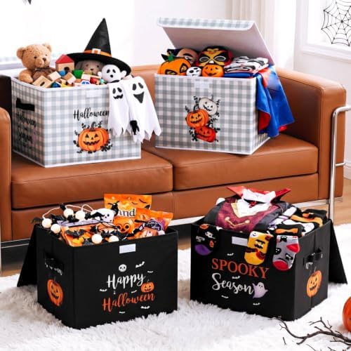CHENGU 4 Pcs Black White Halloween Storage Bin with Lid and Carrying Handle