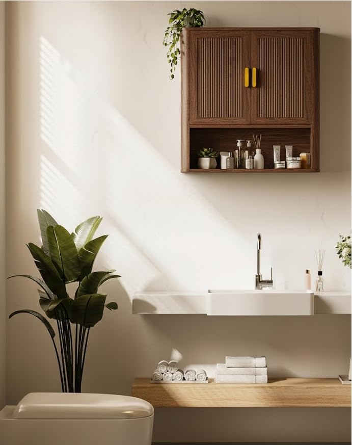 INNOD Bathroom Storage Cabinet, Medicine Cabinet with Adjustable Wood Shelf &...
