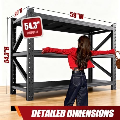 59" W Storage Shelves, 3T Adjustable Garage Shelving Unit, Rust Proof La...