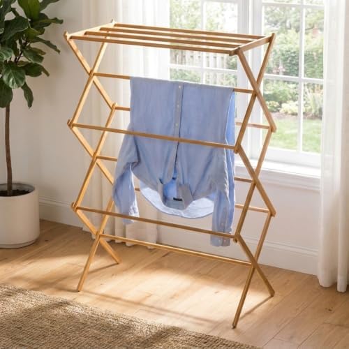 Household Essentials Bamboo Folding Clothes Drying Rack, Upscale Laundry Rack...