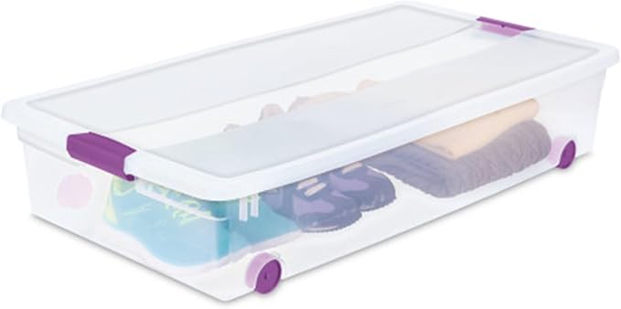 Sterilite 4-Pack 60 Quart ClearView Latch Box, Wheeled Underbed Organizer Bins