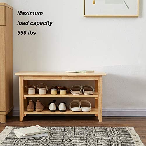 XKZG Shoe Rack Bench Wooden Storage Bench Entryway Bench, Natural, 31.5"