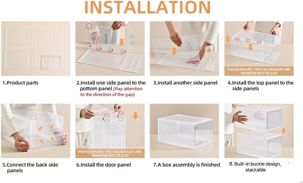 Large Shoe Boxes Clear Plastic Stackable，Drop Front Shoe Box with Clear Door,...