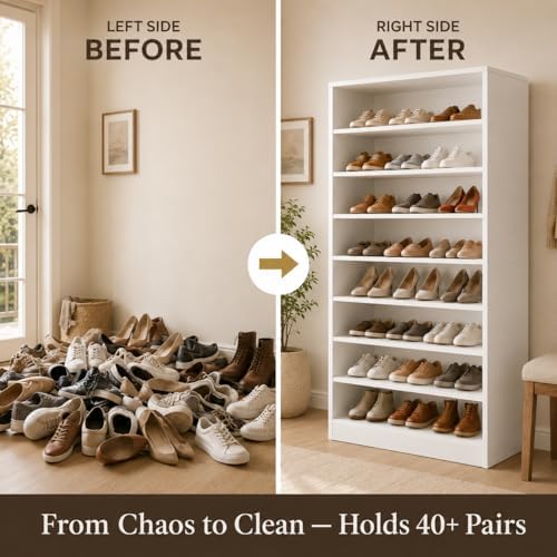 Homieasy 9-Tier Tall Shoe Rack Cabinet for Closet & Entryway, White