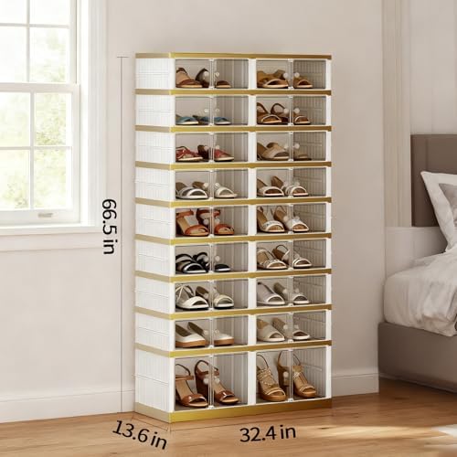SYNCVIBE Foldable Shoe Organizer, 9 Tier, 36 Pairs, 34.2" Wide, White Go...