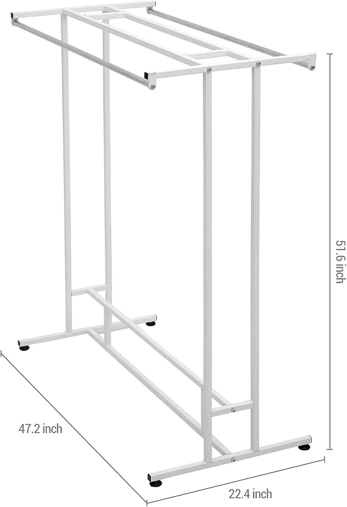 MyGift White Stainless Steel Freestanding Garment Rack, Heavy Duty Double Rod