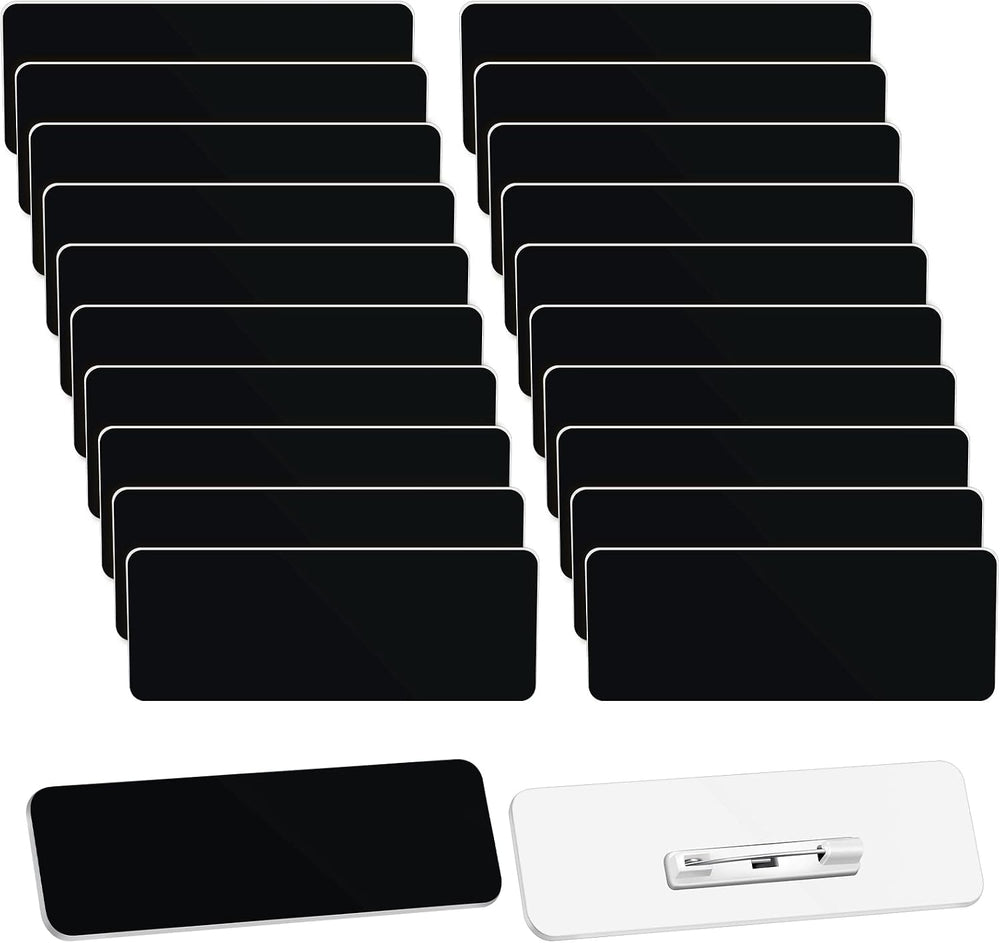 100 Pieces Blank Name Tag with Pin 1 x 3 Inch, Black