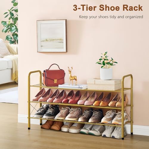 Hoctieon 3 Tier Mesh Style Shoe Rack, Entryway Shoe Shelf, Shoe Storage Organ...