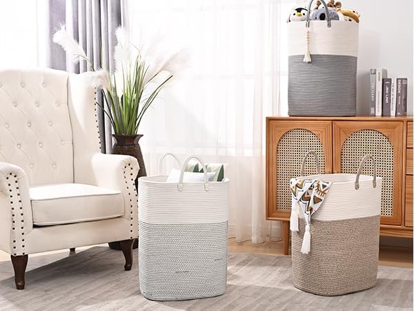 Woven Laundry Basket for Clothes, 80L Large Rectangle Laundry Hampers