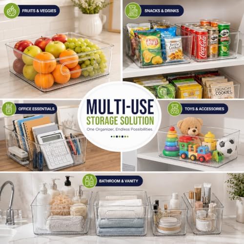 Set of 5 Stackable Fridge Organizers and Storage Bins, 2 Small, 2 Medium &amp...