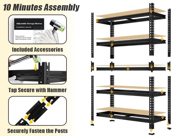 31.5" W x 16" D x 63" H 5-Tier Metal Storage Shelves: Heavy Du...