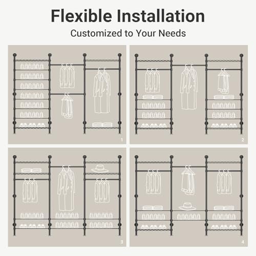 Timate S3 Wall Mounted Closet Organizer with Expandable Hanger Rods (24"...